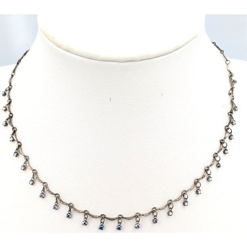 Bellagio Vintage Necklace AB Crystal Rhinestone Fringe Silver Tone 16 Inch USA
